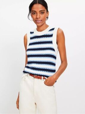 LOFT Women’s Navy, Light Blue & Cream Striped Knit Tank size small